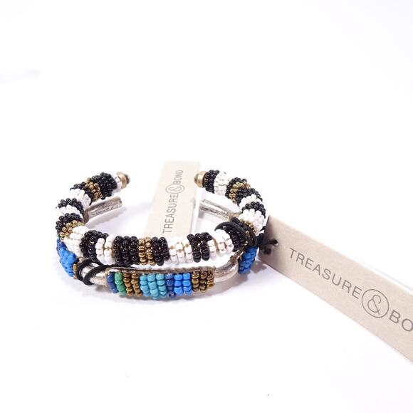 Nordstrom Treasure & Bond Massai Bead Turq Gold Cuff  Bracelet Set 2 NWT 75 45 - Picture 1 of 6